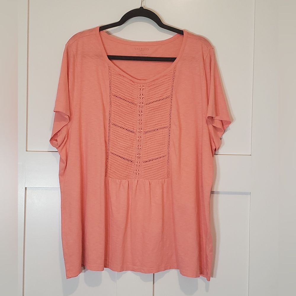 Talbots Woman Cotton Modal Sherbert Peach Tunic Crocheted Front Size 3X